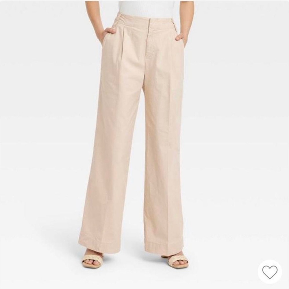 White cream high-rise wide leg linen pants